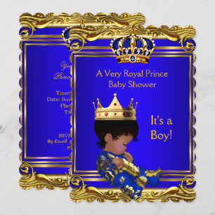 Invitation Prince Royal Blue Baby shower Gold Boy Ethnic