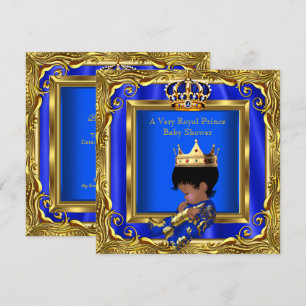 Invitation Prince Royal Blue Baby shower Gold Frame Boy