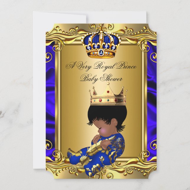 Invitation Prince Royal Blue Baby shower Regal Gold Boy 2 (Devant)
