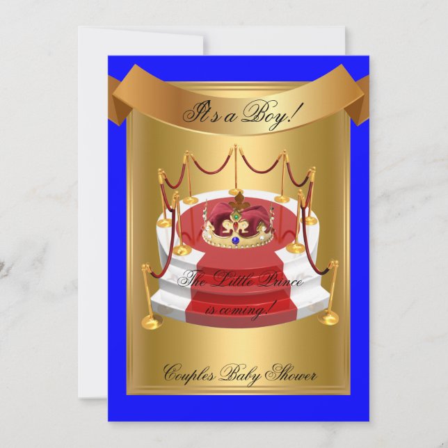 Invitation Prince Royal Blue Boy Baby shower Crown (Devant)