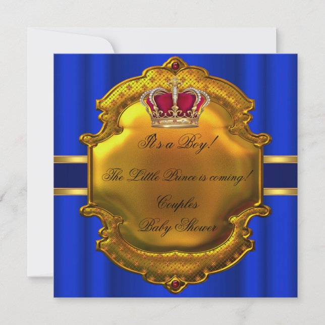 Invitation Prince Royal Blue Boy Baby shower Crown (Devant)
