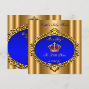 Invitation Prince Royal Blue Boy Baby shower Crown Gold