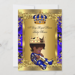Invitation Prince Royal Blue Boy Baby shower Regal Gold 2
