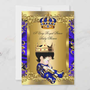 Invitation Prince Royal Blue Boy Baby shower Regal Gold 2a
