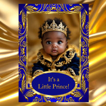 Prince Royal Blue Gold Boy Baby shower ethnique