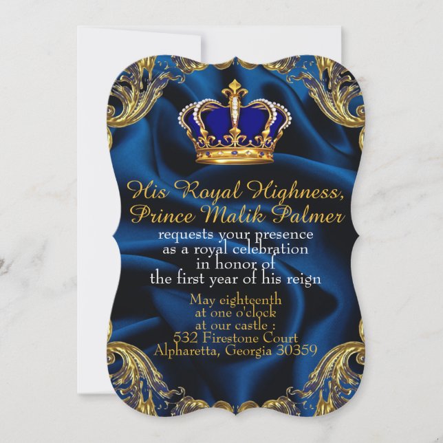 Invitation Prince Royal couronne bleue et or et Invitati en s (Devant)