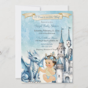 Invitation Prince Royal Couronne de Dragon Château Bleu Or Ga