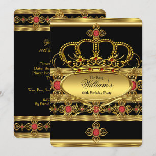 Invitation Prince Royal Roi Or Couronne Rouge Fête d'annivers