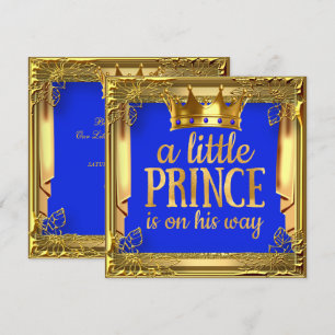 Invitation Prince sur le chemin Baby shower Royal Blue Gold