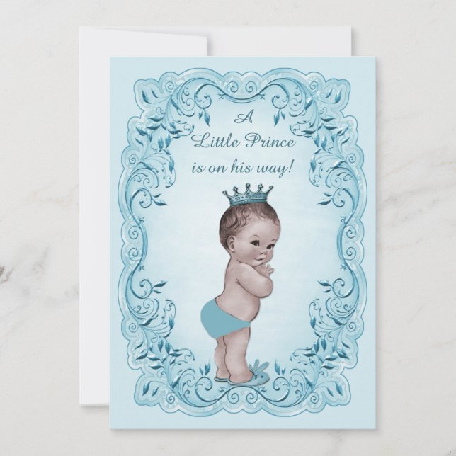 Invitation Prince vintage bleu baby shower (Devant)