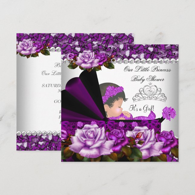 Invitation Princess Baby shower fille Rose de prune (Devant / Derrière)