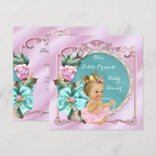 Invitation Princess Baby shower Floral Turquoise rose Blonde 