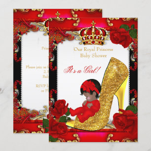 Invitation Princess Baby shower Girl Gold Red Rose Ethnic