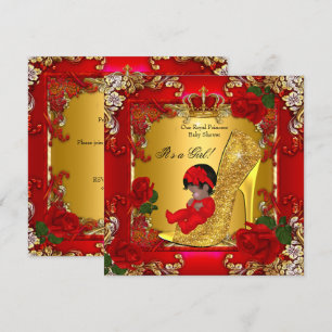 Invitation Princess Baby shower Girl Gold Rose Rouge Hi Heel