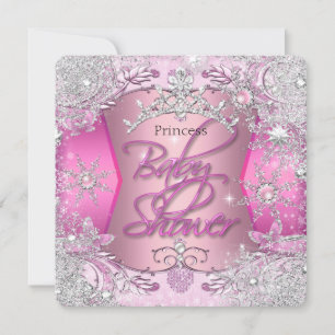 Invitation Princess Baby shower Girl Pink Silver Snowflakes