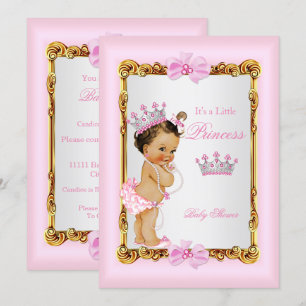 Invitation Princess Baby shower Gold Pink Perles Tiara