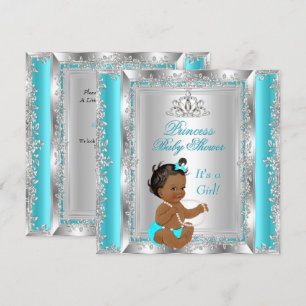 Invitation Princess Baby shower Party Turquoise Silver Ethnic