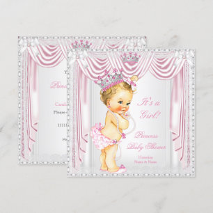 Invitation Princess Baby shower Patiné rose dentelle claire
