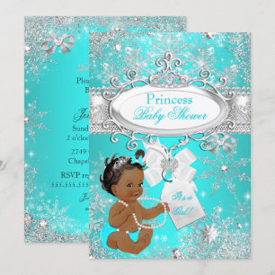 Invitation Princess Baby shower Snowflakes Aqua Ethnic