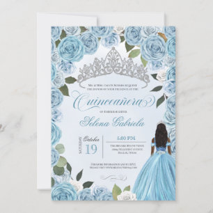 Invitation Princess Ball Blue Roses Cendrillon Quinceanera