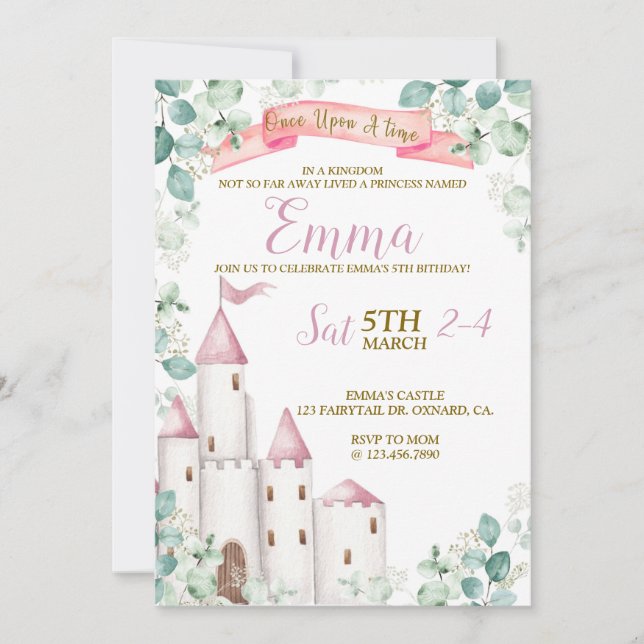 Invitation Princess Birthday, Princess Party, Château (Devant)