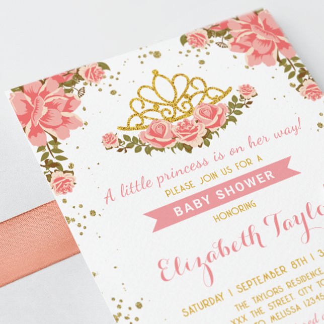 Invitation Princess Blush Baby shower Floral Gold (Créateur téléchargé)