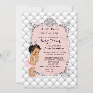 Invitation Princess Blush Pink Pearls Diamonds Baby Girl