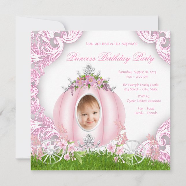 Invitation Princess Carriage Photo Anniversaire (Devant)