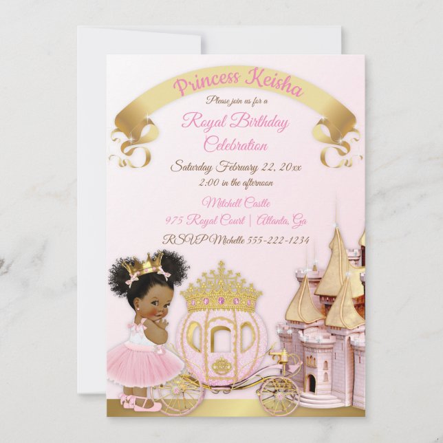 Invitation Princess Castle Carriage Rose Gold Girl Photo (Devant)