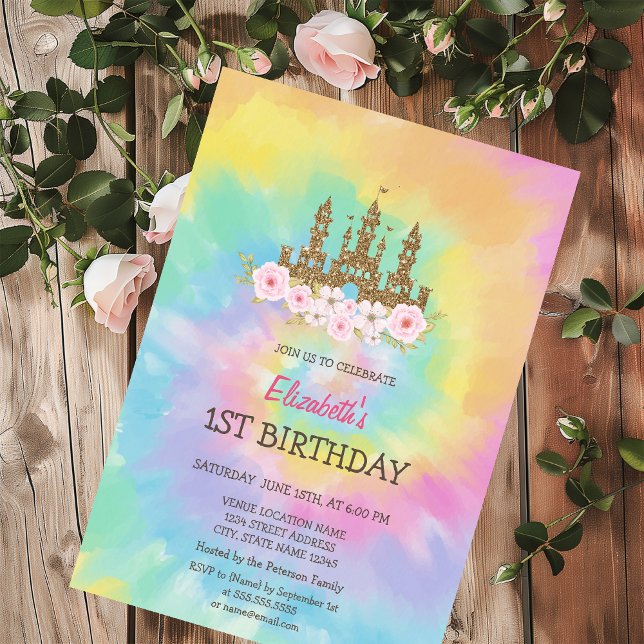 Invitation Princess Castle Flowers Tie Dye Anniversaire (Créateur téléchargé)