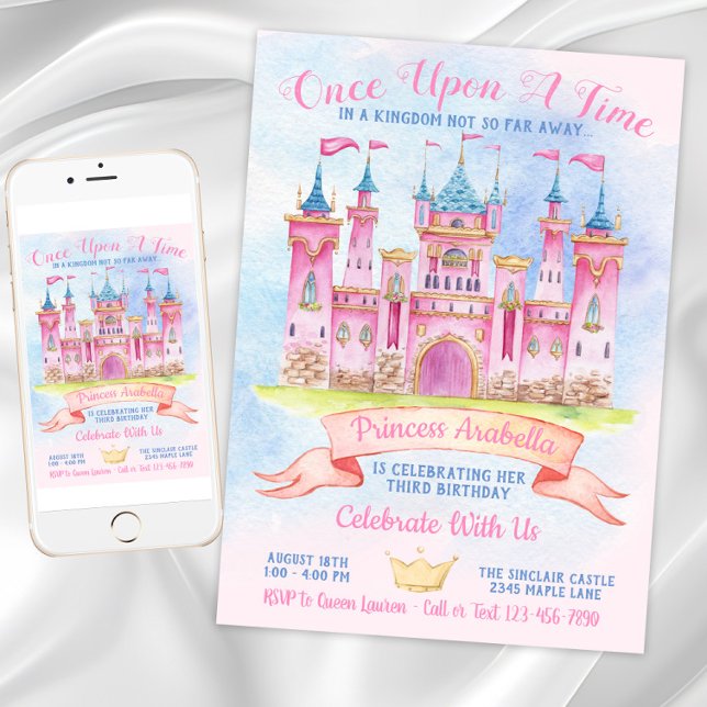 Invitation Princess Castle N'importe quel numéro Princess Bir (Princess Castle Any Number Princess Birthday Party Invitation. Download and printed invitations.)
