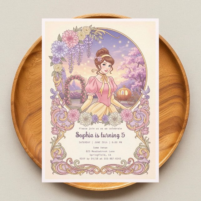 Invitation Princess Cinderella Floral Anniversaire (Créateur téléchargé)