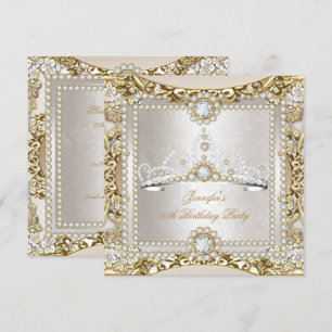 Invitation Princess Cream Gold Diamond Tiara fête d'anniversa