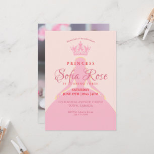 Invitation Princess Crown Blush rose Girl Photo Anniversaire