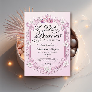Invitation Princess Crown Diamonds Pearls Baby Girl Douche