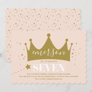 Invitation Princess Crown Rose Girls Anniversaire