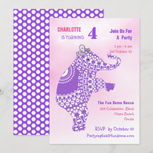 Invitation Princess Cute Elephant Girls Anniversaire