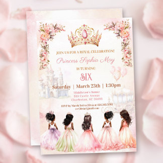 Invitation Princess Dark Skin Crown Rose Floral Anniversaire