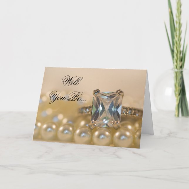 Invitation Princess Diamond Ring Pearls Be My Bridesmaid (Devant)