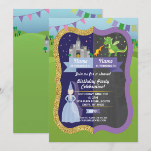 Invitation Princess & Dragon Shared Boy Girl Birthday Invitat