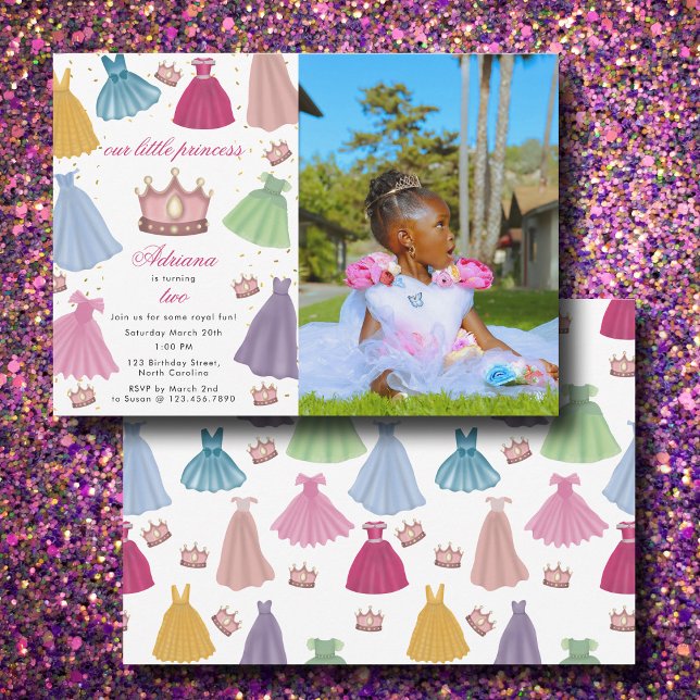 Invitation Princess Dresses Fairytale Girl Photo Anniversaire (Princess Dresses Fairytale Girl Photo Birthday Invitation)