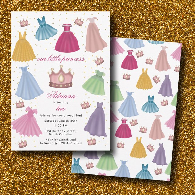 Invitation Princess Dresses Fairytale Petite Fille Anniversai (Princess Dresses Fairytale Little Girl Birthday Invitation)