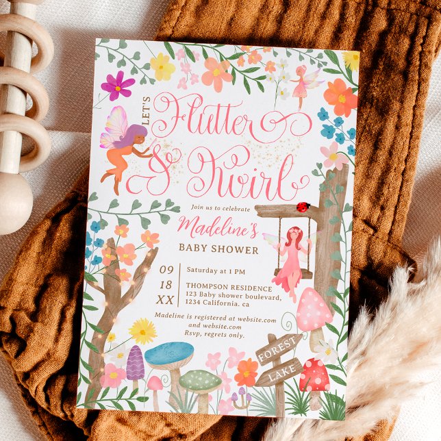 Invitation Princess fairy champignons fleurs baby shower chic (Princess fairy mushrooms flowers chic baby shower invitation)