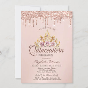 Invitation Princess Floral Rose Gold Drives Quinceañera
