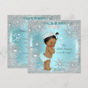 Invitation Princess Girl Baby shower Turquoise Blue Hearts Et