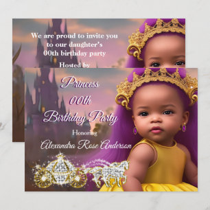 Invitation Princess Girls Anniversaire Fête violette ethnie