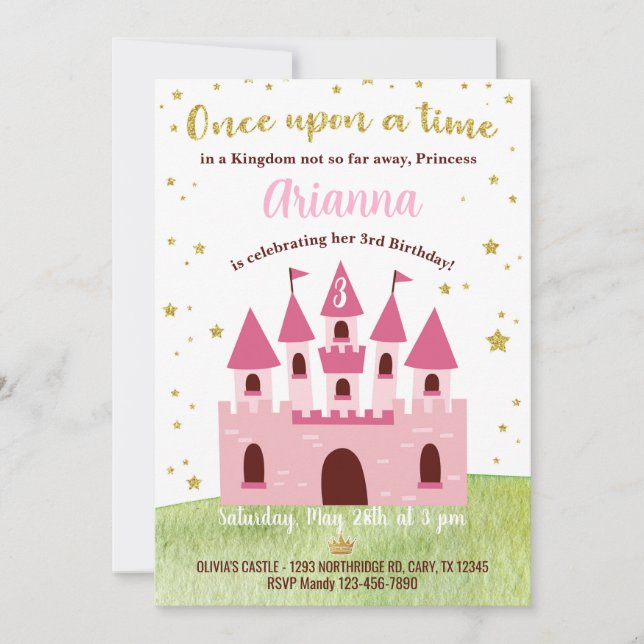 Invitation Princess Kingdom Castle birthday invite. (Devant)