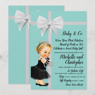 Invitation Princess Little Black Robe Baby shower bleu