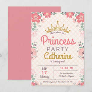 Invitation Princess Party sur Floral Arrière - plan.