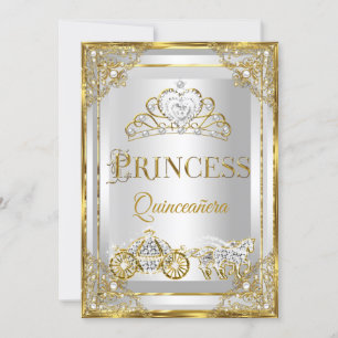 Invitation Princess Pearl Gold Quinceanera